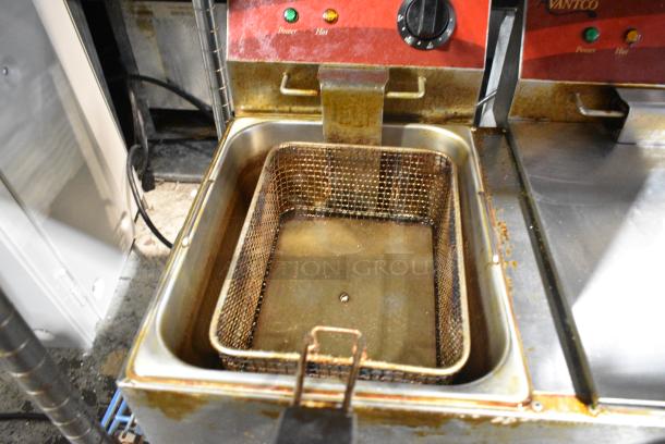 Avantco 177F102 Stainless Steel Commercial Countertop Electric Powered 2 Bay Fryer w/ 2 Metal Fry Baskets. 120 Volts, 1 Phase. - Image 2 of 5