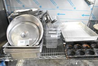 ALL ONE MONEY! Lot of Various Items Including Metal Lids, Stainless Steel Drop In Bins, Poly Drop In Bins, Muffin Baking Pans