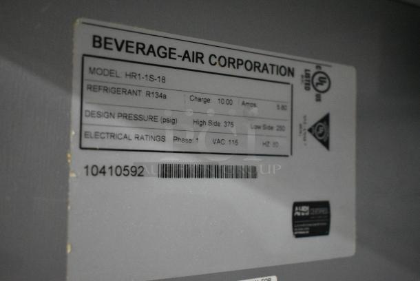 Beverage Air HR1-1S-18 Stainless Steel Commercial Single Door Reach In Cooler w/ Poly Coated Racks on Commercial Casters. 115 Volts, 1 Phase. Tested and Powers On But Does Not Get Cold - Image 4 of 6