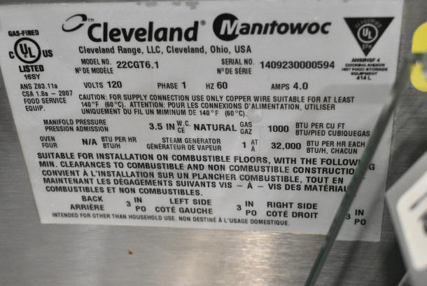 Cleveland 22CGT6.1 Stainless Steel Commercial Natural Gas Powered Single Deck Steam Cabinet on Stand. 32,000 BTU. - Image 4 of 4