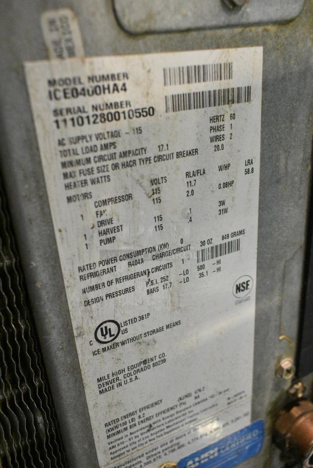 Ice-O-Matic ICE0400HA4 Stainless Steel Commercial Ice-O-Matic Ice Head on Commercial Ice Bin. 115 Volts, 1 Phase. - Image 4 of 4