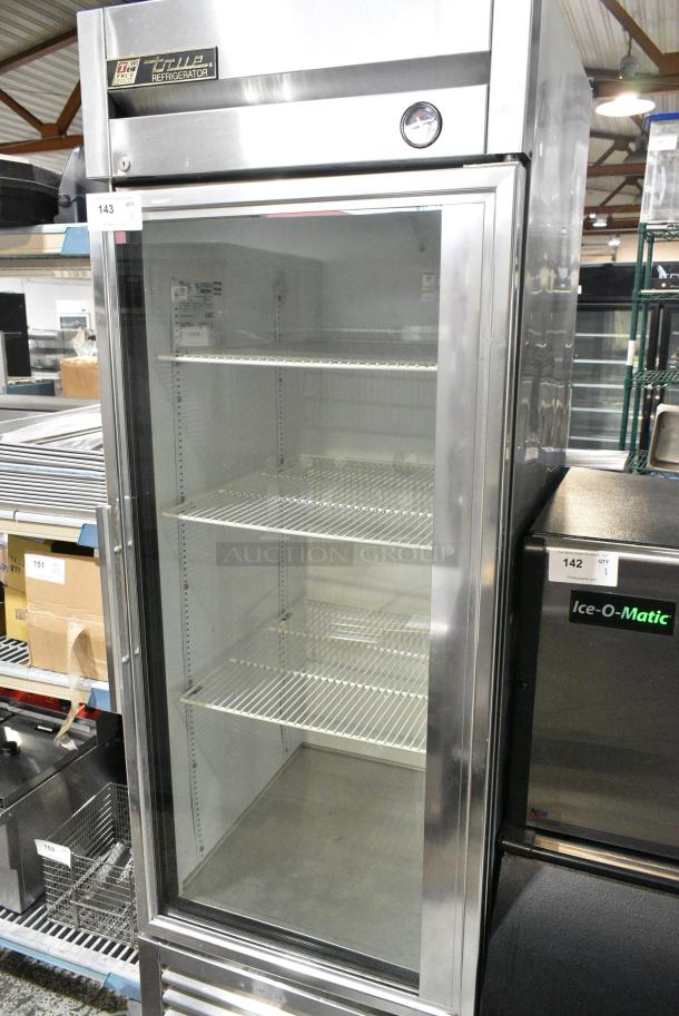 True T-23G Stainless Steel Commercial Single Door Reach In Cooler Merchandiser w/ Poly Coated Racks on Commercial Casters. 115 Volts, 1 Phase. Tested and Working! - Image 1 of 5