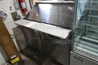 2024 Avantco 178SSPT48MHC Stainless Steel Commercial Sandwich Salad Prep Table Bain Marie Mega Top on Commercial Casters. 115 Volts, 1 Phase. Cannot Test Due To Cut Power Cord