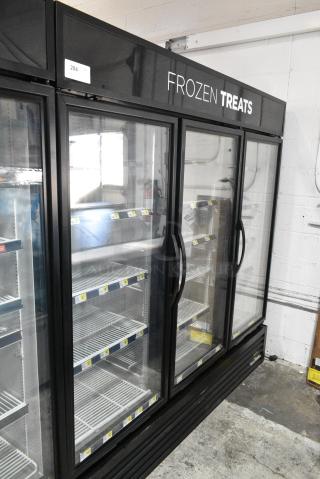 2017 True GDM-72F-HC Metal Commercial 3 Door Reach In Freezer Merchandiser w/ Poly Coated Racks. 208-230 Volts, 1 Phase. Tested and Working!