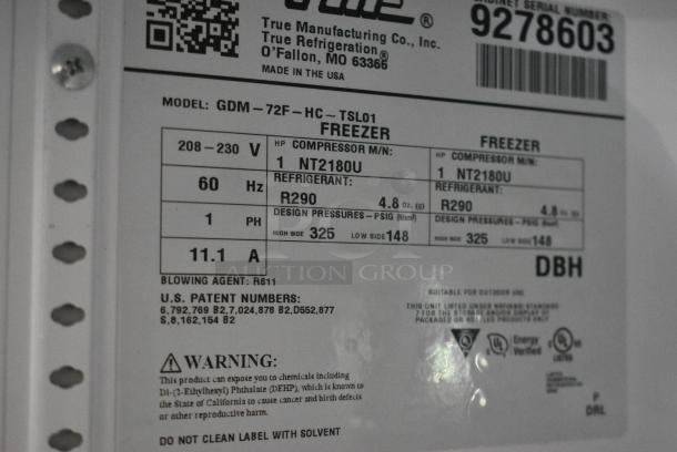 2019 True GDM-72F-HC Metal Commercial 3 Door Reach In Freezer Merchandiser w/ Poly Coated Racks. 208-230 Volts, 1 Phase. Tested and Working! - Image 5 of 6