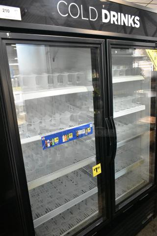 2017 True GDM-49-HC Metal Commercial 2 Door Reach In Cooler Merchandiser w/ Poly Coated Racks. 115 Volts, 1 Phase. Tested and Working!