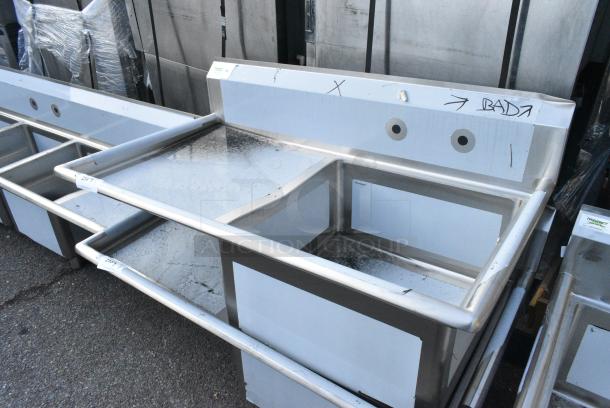 BRAND NEW SCRATCH AND DENT! Regency 600S1232324L Stainless Steel Commercial Single Bay Sink w/ Left Side Drain Board. No Legs. - Image 2 of 3