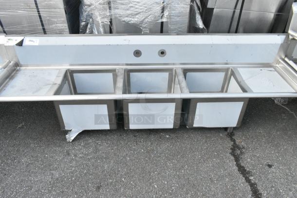 BRAND NEW SCRATCH AND DENT! Regency 600S31717218 Stainless Steel Commercial 3 Bay Sink w/ Dual Drain Board. No Legs. - Image 1 of 3