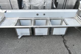 BRAND NEW SCRATCH AND DENT! Regency 600S31717218 Stainless Steel Commercial 3 Bay Sink w/ Dual Drain Board. No Legs.