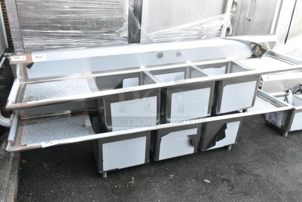 BRAND NEW SCRATCH AND DENT! Regency 600S31818224 Stainless Steel Commercial 3 Bay Sink w/ Dual Drain Boards. No Legs. - Image 1 of 3