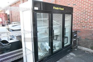True GDM-72 Metal Commercial 3 Door Reach In Cooler Merchandiser w/ Poly Coated Racks. 115 Volts, 1 Phase. Tested and Working!