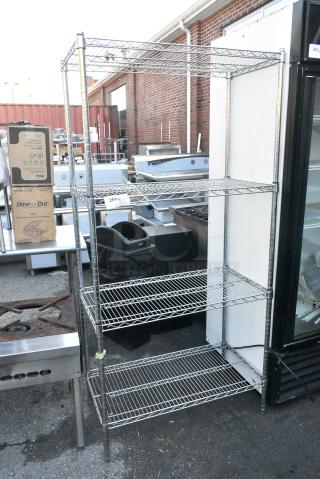 Chrome Finish 4 Tier Wire Shelving Unit. BUYER MUST DISMANTLE. PCI CANNOT DISMANTLE FOR SHIPPING. PLEASE CONSIDER FREIGHT CHARGES.