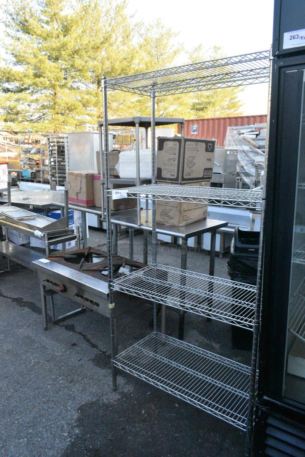 Chrome Finish 4 Tier Wire Shelving Unit. BUYER MUST DISMANTLE. PCI CANNOT DISMANTLE FOR SHIPPING. PLEASE CONSIDER FREIGHT CHARGES. - Image 2 of 3