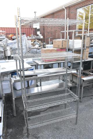 Chrome Finish 4 Tier Wire Shelving Unit. BUYER MUST DISMANTLE. PCI CANNOT DISMANTLE FOR SHIPPING. PLEASE CONSIDER FREIGHT CHARGES.