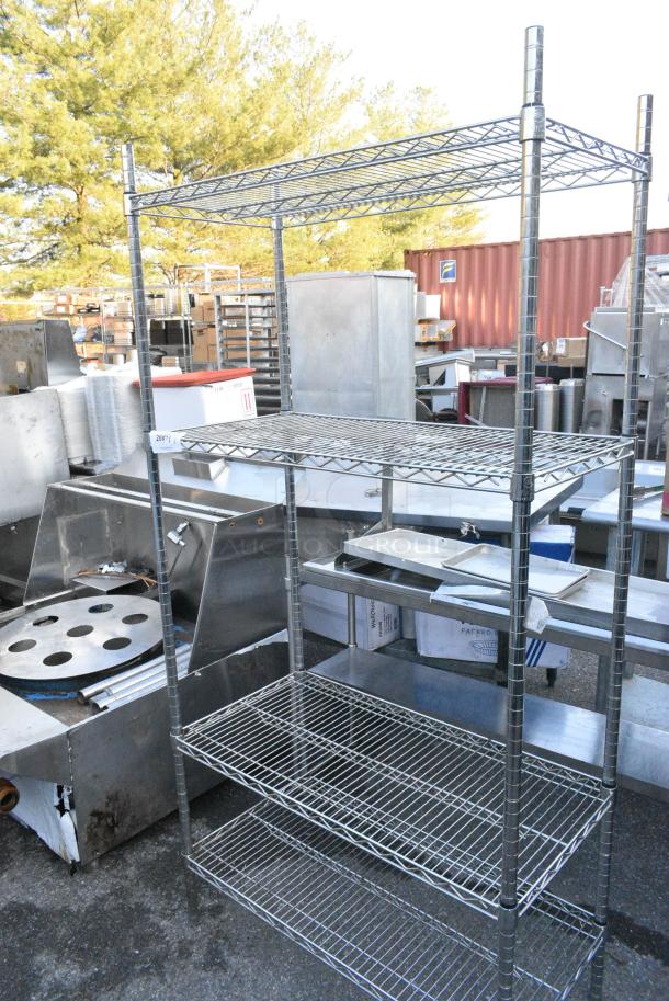 Chrome Finish 4 Tier Wire Shelving Unit. BUYER MUST DISMANTLE. PCI CANNOT DISMANTLE FOR SHIPPING. PLEASE CONSIDER FREIGHT CHARGES. - Image 2 of 3