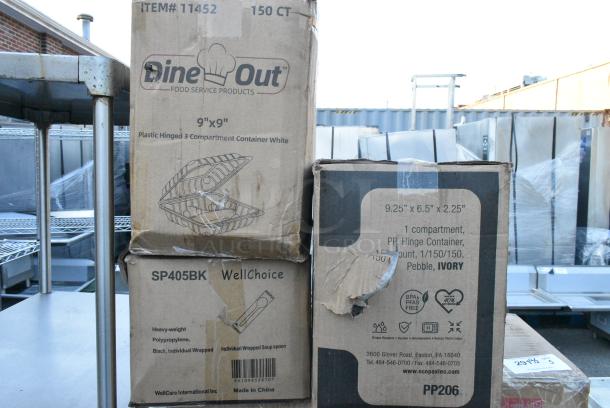 5 BRAND NEW! Boxes Including CR225 Clamshell Containers, SP405BK Spoons. 5 Times Your Bid! - Image 3 of 3