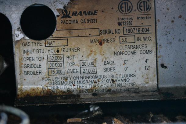 American Range Stainless Steel Commercial Natural Gas Powered 4 Burner Range w/ Oven. - Image 4 of 4