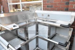 BRAND NEW SCRATCH AND DENT! Regency 600S3141414C Stainless Steel Commercial 3 Bay L Shaped Sink w/ Dual Drain Boards. No Legs.