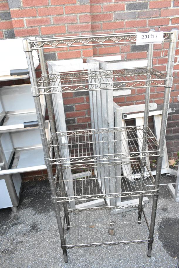 Chrome Finish 5 Tier Wire Shelving Unit. BUYER MUST DISMANTLE. PCI CANNOT DISMANTLE FOR SHIPPING. PLEASE CONSIDER FREIGHT CHARGES. - Image 1 of 2