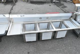BRAND NEW SCRATCH AND DENT! Regency 600S31416212 Stainless Steel 3 Bay Sink w/ Dual Drain Boards. No Legs.