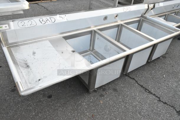 BRAND NEW SCRATCH AND DENT! Regency 600S3182424L Stainless Steel 3 Bay Sink w/ Left Side Drain Board. No Legs. - Image 2 of 3