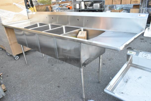 BRAND NEW SCRATCH AND DENT! Stainless Steel 4 Bay Sink w/ Dual Drain Boards. - Image 1 of 4