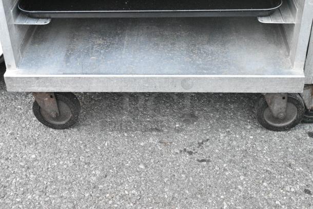 Metal Pan Transport Rack on Commercial Casters w/ Black Poly Trays. - Image 3 of 3