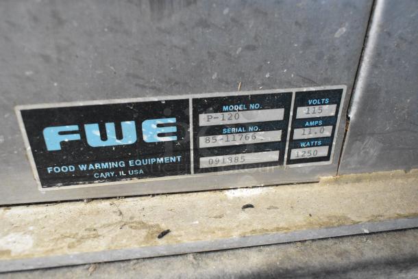 FWE P-120 Stainless Steel Commercial Single Door Heated Holding Cabinet on Commercial Casters.  115 Volts, 1 Phase. Cannot Test Due To Cut Power Cord - Image 5 of 5