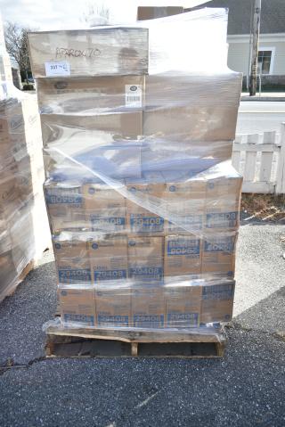 70 BRAND NEW! Boxes Including TableCraft ACAMR2007 Rectangular Acacia Display Board with Brushed Nickel Handles and Dixie 29408 White and Blue Disposable Foodservice Towel. 70 Times Your Bid!