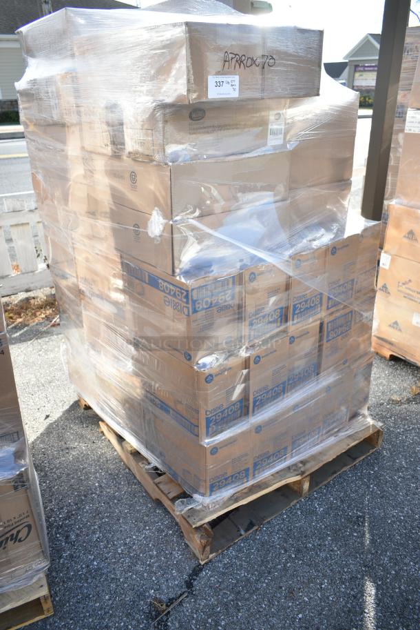 70 BRAND NEW! Boxes Including TableCraft ACAMR2007 Rectangular Acacia Display Board with Brushed Nickel Handles and Dixie 29408 White and Blue Disposable Foodservice Towel. 70 Times Your Bid! - Image 2 of 9