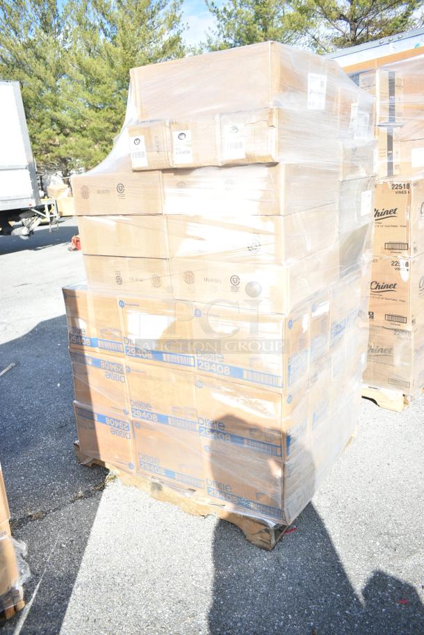 70 BRAND NEW! Boxes Including TableCraft ACAMR2007 Rectangular Acacia Display Board with Brushed Nickel Handles and Dixie 29408 White and Blue Disposable Foodservice Towel. 70 Times Your Bid! - Image 3 of 9