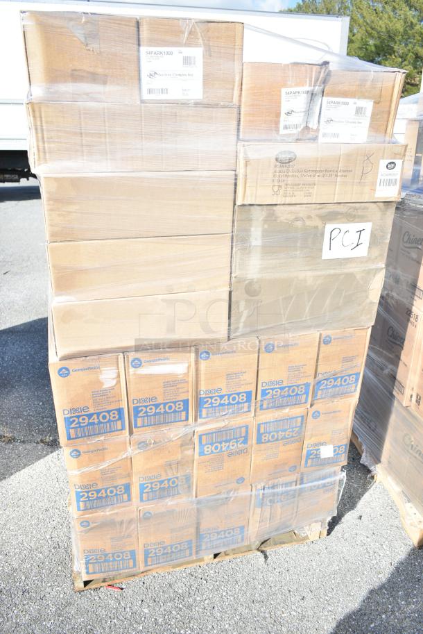 70 BRAND NEW! Boxes Including TableCraft ACAMR2007 Rectangular Acacia Display Board with Brushed Nickel Handles and Dixie 29408 White and Blue Disposable Foodservice Towel. 70 Times Your Bid! - Image 4 of 9