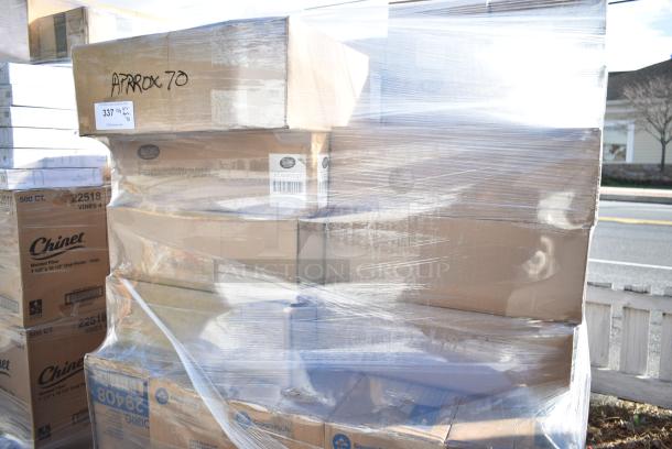 70 BRAND NEW! Boxes Including TableCraft ACAMR2007 Rectangular Acacia Display Board with Brushed Nickel Handles and Dixie 29408 White and Blue Disposable Foodservice Towel. 70 Times Your Bid! - Image 5 of 9