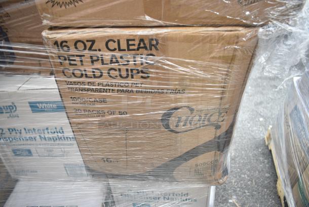 32 BRAND NEW! Boxes Including Lavex Paper Ice Buckets, 500CC16 16 oz. Plastic Cold Cup - 1000/Case, OneUp 966UPWIDEB-500 Napkins, 127RD16BULK Choice 16 oz. Customizable Microwavable Translucent Round Deli Container - 500/Case, Dart 85HT3R 8" x 8" x 3" White Foam Three-Compartment Square Take Out Container with Perforated Hinged Lid - 200/Case. 32 Times Your Bid! - Image 6 of 12