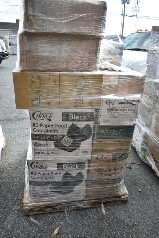 29 BRAND NEW! Boxes Including Choice Medium Weight Sporks, Lavex Trash Bags, Noble Gloves, Choice Paper Food Containers, Choice Lids. 29 Times Your Bid! - Image 4 of 10