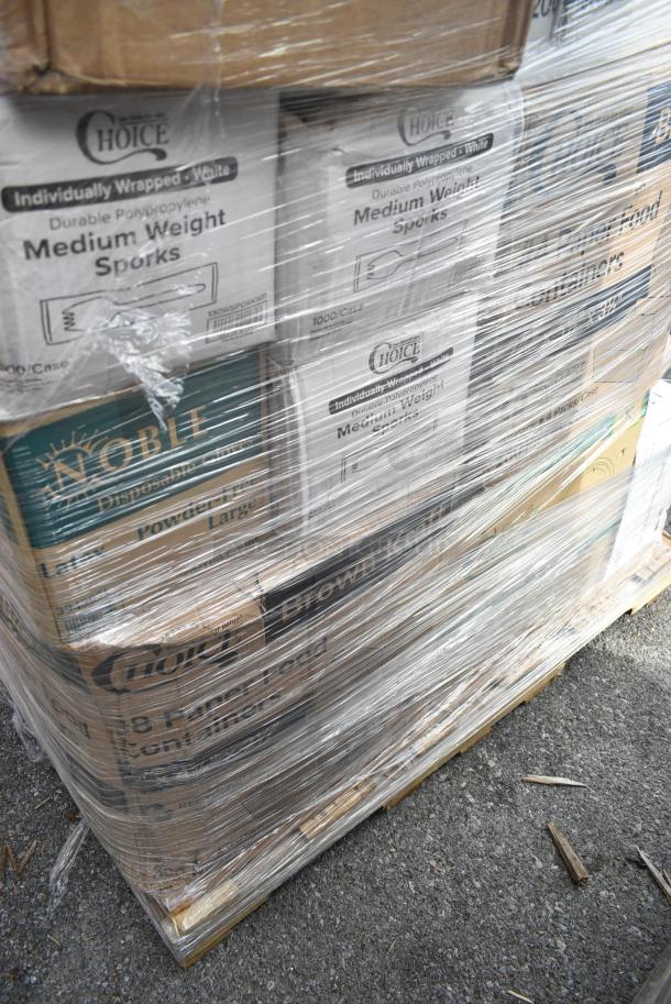 29 BRAND NEW! Boxes Including Choice Medium Weight Sporks, Lavex Trash Bags, Noble Gloves, Choice Paper Food Containers, Choice Lids. 29 Times Your Bid! - Image 7 of 10