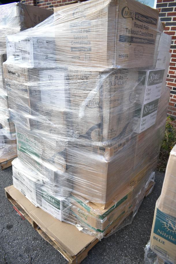 37 BRAND NEW! Boxes Including 612509ST Choice 9" Round Standard Weight Foil Take-Out Pan, 55164, Noble Gloves, 500CC20 Choice Clear PET Customizable Plastic Cold Cup - 20 oz. - 600/Case, 5014046M1C Lavex Li'l Herc 45 Gallon 1 Mil 40" x 46" Low Density Medium-Duty Clear Can Liner / Trash Bag - 100/Case. 37 Times Your Bid! - Image 3 of 11