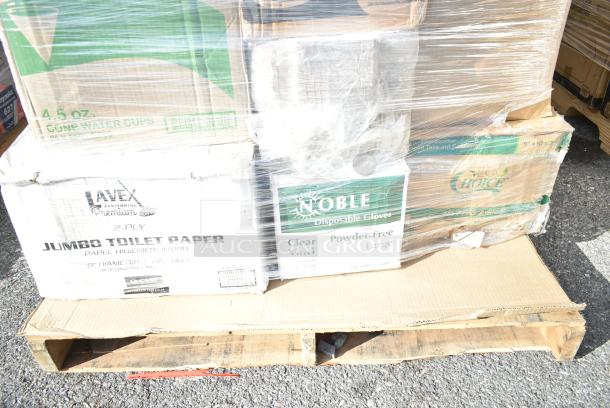 37 BRAND NEW! Boxes Including 612509ST Choice 9" Round Standard Weight Foil Take-Out Pan, 55164, Noble Gloves, 500CC20 Choice Clear PET Customizable Plastic Cold Cup - 20 oz. - 600/Case, 5014046M1C Lavex Li'l Herc 45 Gallon 1 Mil 40" x 46" Low Density Medium-Duty Clear Can Liner / Trash Bag - 100/Case. 37 Times Your Bid! - Image 7 of 11