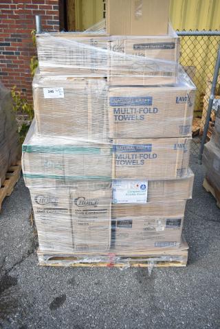 26 BRAND NEW! Boxes Including Choice 16 oz Deli Containers, Lavex Multi Fold Towels, 85MFPPHT1R Dart ProPlanet Hinged Lid Containers Single Compartment 8.3 X 8 X 3, Choice 16 oz Cold Cups, Noble Gloves, 245663WBBL Baker's Lane 6" x 6" x 3" White Auto-Popup Window Pie / Bakery Box - 200/Bundle. 26 Times Your Bid!