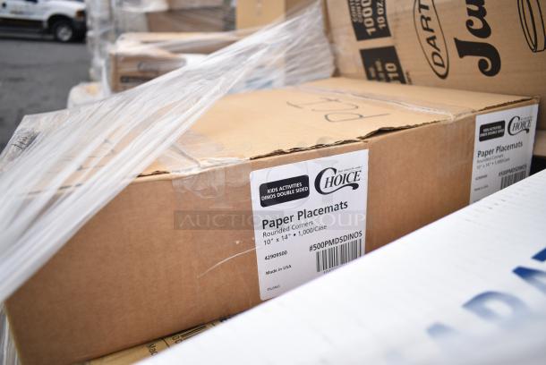 29 BRAND NEW! Boxes Including 129MCS24B Choice 24 oz. Black Rectangular Microwavable Heavy Weight Container with Lid 8" x 5 1/4" x 2" - 150/Case, 2 Box Eco Gecko 8" Square Palm Leaf Plates, 394345XL Noble NexGen Powder-Free Disposable Black Hybrid 3 Mil Thick Gloves - Extra Large - 1000/Case, Choice Microwaveable Container, 500PMDSDINOS Choice 10" x 14" Kids Dinosaur Double Sided Interactive Placemat - 1000/Case. 29 Times Your Bid! - Image 14 of 16