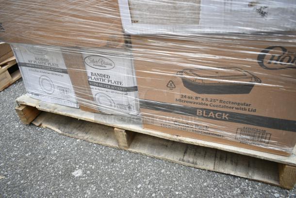 32 BRAND NEW! Boxes Including 2 Box 130WBKFORKH Choice Black Heavy Weight Wrapped Plastic Fork - 1000/Case, 129MCS24B Choice 24 oz. Black Rectangular Microwavable Heavy Weight Container with Lid 8" x 5 1/4" x 2" - 150/Case, 3 Box Choice 1 oz Portion Cups. 32 Times Your Bid! - Image 7 of 14