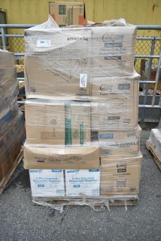 28 BRAND NEW! Boxes Including 3 Box 130WKNIFE Choice 6 1/2" Medium Weight White Polypropylene Plastic Knife - 1000/Case, 2 Box 129MCR32B Choice 32 oz. Black Round Microwavable Heavy Weight Container with Lid 7 1/4" - 150/Case, 433NHT206 Choice 1/6 Standard Size Black Unprinted Standard-Duty Plastic T-Shirt Bag - 1000/Case, 3 Box 105GC49321 Choice 1 Part Tan and White Guest Check with Beverage Lines and Bottom Guest Receipt - 2000/Case, 612PANBL100 FOIL CAKE PAN QTY 25, 760CB130CHKN Choice 130 oz. Chicken Bucket with Lid - 120/Case, 612605070HD Choice Full Size Heavy-Duty Foil Steam Table Pan Deep 3 3/8" Depth - 50/Case. 28 Times Your Bid!