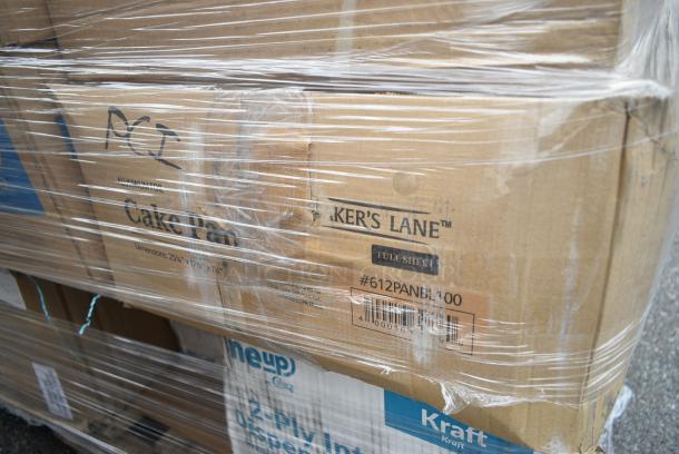 28 BRAND NEW! Boxes Including 3 Box 130WKNIFE Choice 6 1/2" Medium Weight White Polypropylene Plastic Knife - 1000/Case, 2 Box 129MCR32B Choice 32 oz. Black Round Microwavable Heavy Weight Container with Lid 7 1/4" - 150/Case, 433NHT206 Choice 1/6 Standard Size Black Unprinted Standard-Duty Plastic T-Shirt Bag - 1000/Case, 3 Box 105GC49321 Choice 1 Part Tan and White Guest Check with Beverage Lines and Bottom Guest Receipt - 2000/Case, 612PANBL100 FOIL CAKE PAN QTY 25, 760CB130CHKN Choice 130 oz. Chicken Bucket with Lid - 120/Case, 612605070HD Choice Full Size Heavy-Duty Foil Steam Table Pan Deep 3 3/8" Depth - 50/Case. 28 Times Your Bid! - Image 14 of 19