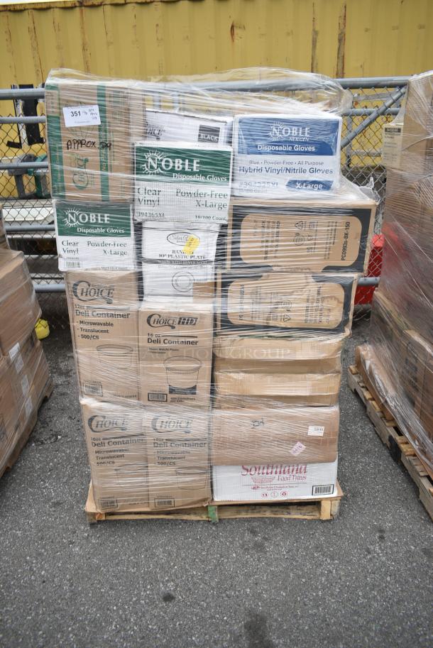 29 BRAND NEW! Boxes Including 128HD16BULK ChoiceHD 16 oz. Microwavable Translucent Plastic Deli Container - 480/Case, 127RD12BULK Choice 12 oz. Customizable Microwavable Translucent Round Deli Container - 500/Case, 2 Box 127RD16BULK Choice 16 oz. Customizable Microwavable Translucent Round Deli Container - 500/Case, Southland Food Trays, 5003DNAP Choice 15" x 17" White 3-Ply Dinner Napkin - 2000/Case, 2 Box CHoice Heavy Weight Cutlery Packs. 29 Times Your Bid! - Image 1 of 21