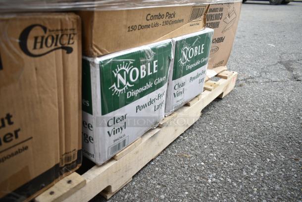 34 BRAND NEW! Boxes Including 3 Box Lavex C Fold Towels, 129MCR50B Choice 43 oz. Black Round Microwavable Heavy Weight Container with Lid 9" - 150/Case, 2 Box 394365L Noble Products Powder-Free Disposable Clear Vinyl Gloves for Foodservice - Large - 1000/Case, 129MCS38B Choice 38 oz. Black Rectangular Microwavable Heavy Weight Container with Lid 8 3/4" x 6 1/4" x 2" - 150/Case, 2 Box 8" Square Palm Leaf Plates, Choice Heavy Weight Forks. 34 Times Your Bid! - Image 9 of 14