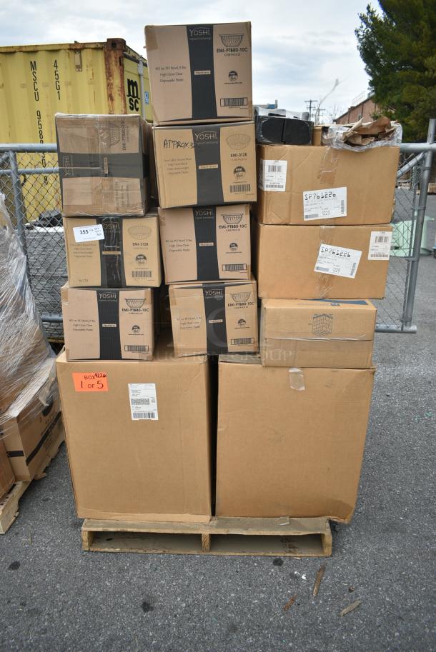 32 BRAND NEW! Boxes Including 12 Box Yoshi EMI-PTB80-10C 80 oz PET Bowls, 2 Box LBB Clear Banana Barge. 32 Times Your Bid! - Image 1 of 14