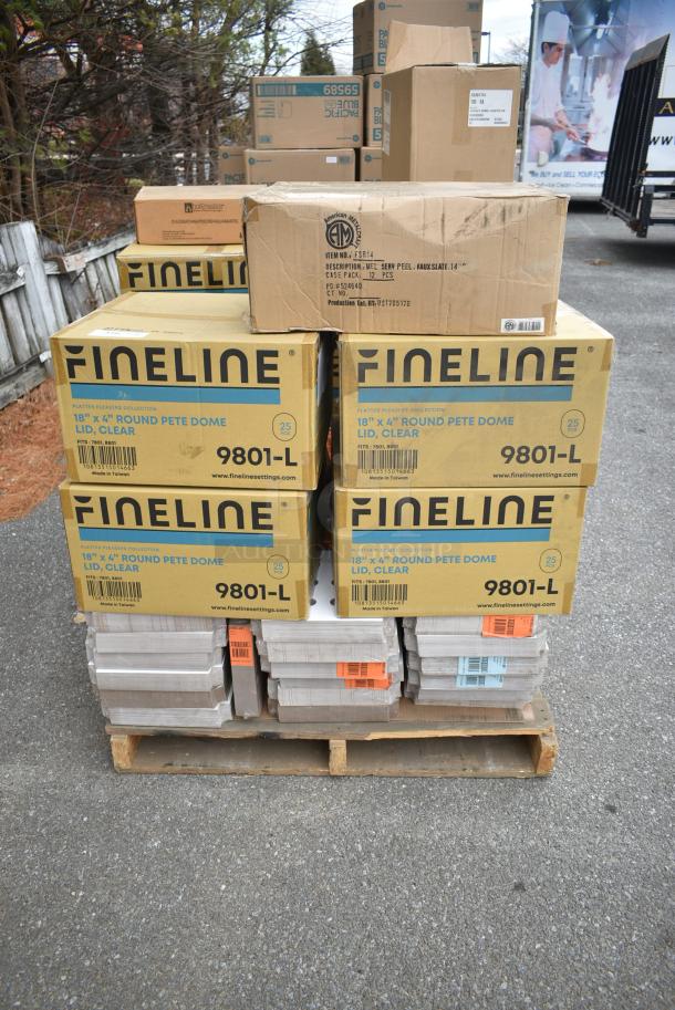 15 BRAND NEW! Boxes Including 6 Box Fineline 9801-L 18x4 Round Pete Dome Lids, 5 Box Pacific 43024 Soap Refill, Hoffmaster Placemats. 15 Times Your Bid! - Image 1 of 10