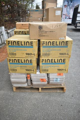 15 BRAND NEW! Boxes Including 6 Box Fineline 9801-L 18x4 Round Pete Dome Lids, 5 Box Pacific 43024 Soap Refill, Hoffmaster Placemats. 15 Times Your Bid!