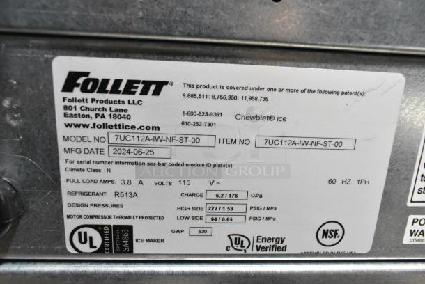 BRAND NEW SCRATCH AND DENT! 2024 Follett 7UC112A-IW-NF-ST-00 Metal Countertop Champion 7 Series Air Cooled Chewblet Undercounter Ice Maker and Water Dispenser with 7 lb. Bin - 115V, 100 lb. - Image 4 of 4