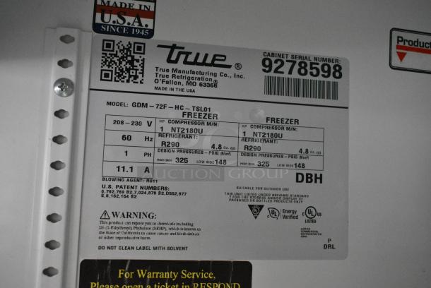 2017 True GDM-72F-HC Metal Commercial 3 Door Reach In Freezer Merchandiser w/ Poly Coated Racks. 208-230 Volts, 1 Phase. Tested and Working! - Image 5 of 5